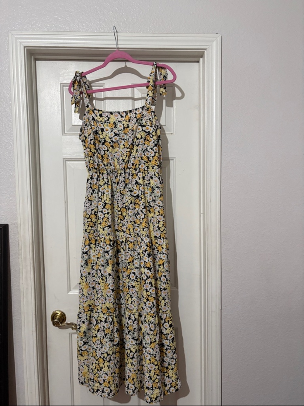 Floral Tie-Shoulder Maxi Dress in Yellow and White